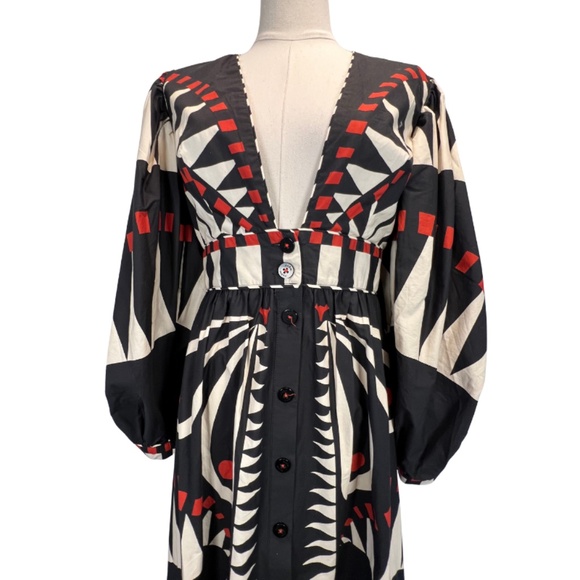 Farm Rio Coconut Grove Puff-Sleeve V-Neck Maxi Dress Size Small - Picture 11 of 11